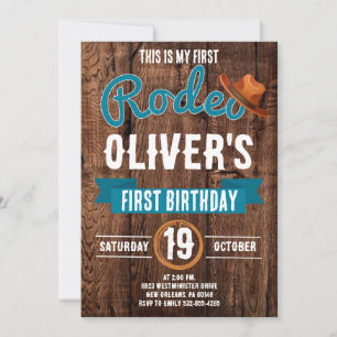 My First Rodeo, Western invit, Cowboy 1st Birthday Invitation