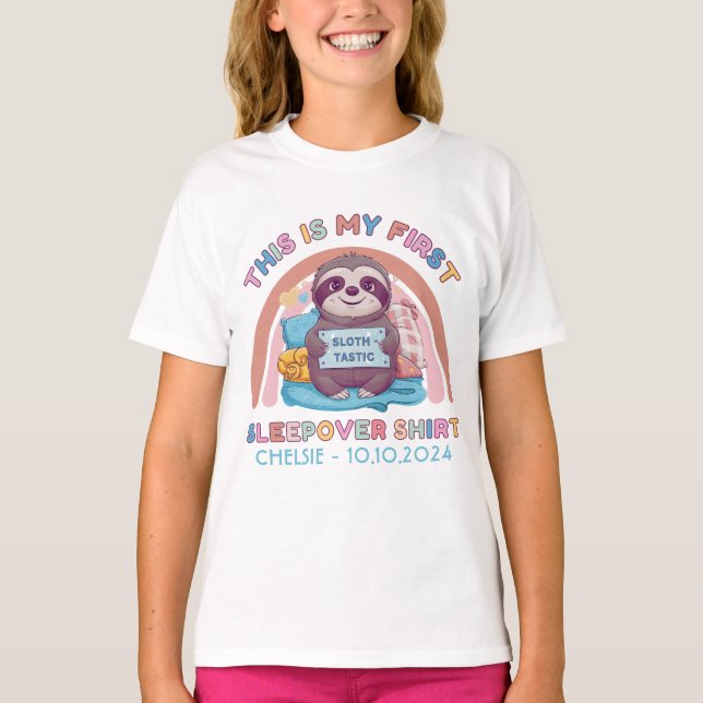 My First sleepover shirt cute sloth personalized (Front)