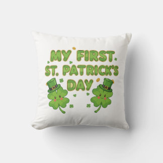 My First St. Patrick's Day | Cute Kawaii Shamrock  Throw Pillow