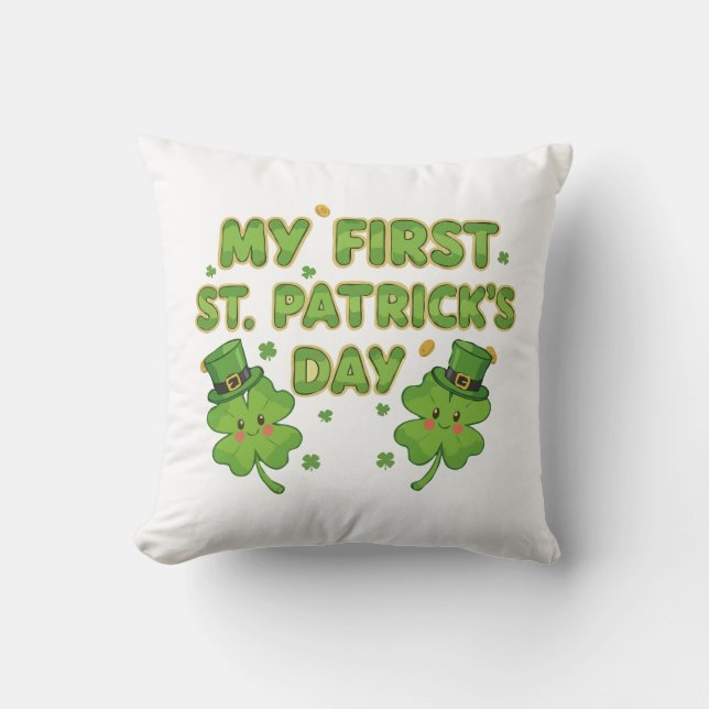 My First St. Patrick's Day | Cute Kawaii Shamrock  Throw Pillow (Front)