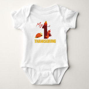 My First Thanksgiving Playful Turkey Cute Gift Baby Bodysuit