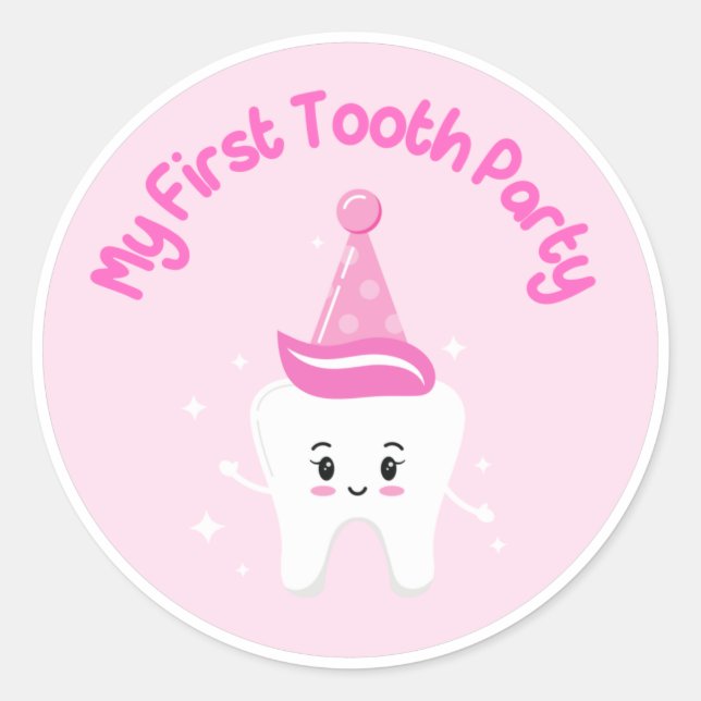 My First Tooth Party Pink Classic Round Sticker (Front)