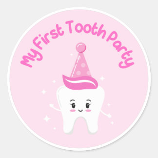 My First Tooth Party Pink Classic Round Sticker