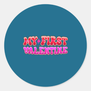 My First Valentine Heart Stars Fun Celebration Classic Round Sticker