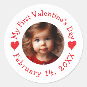 My first Valentine’s Day Customizable Classic Round Sticker
