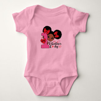 My First Valentine's Day Black Girl  Baby Bodysuit