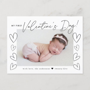 My First Valentine's Day Black Script Photo Holiday Postcard