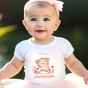 My first Valentine's day Personalized Name Pink Baby T-Shirt