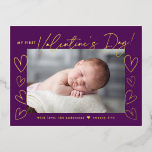 My First Valentine's Day Purple Valentine's Day Foil Holiday Postcard