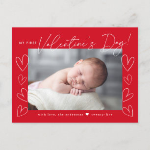 My First Valentine's Day Script Red Photo Holiday Postcard