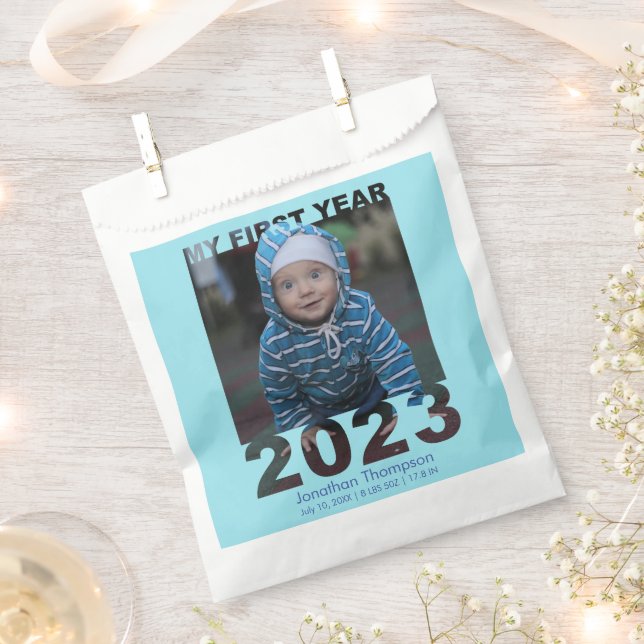 My First Year 2023 Modern Cutout Baby Photo Blue Favour Bag (Clipped)