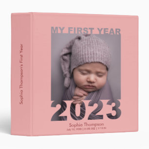 My First Year 2023 Modern Cutout Baby Photo Coral Binder