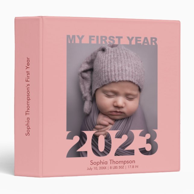 My First Year 2023 Modern Cutout Baby Photo Coral Binder (Front/Spine)