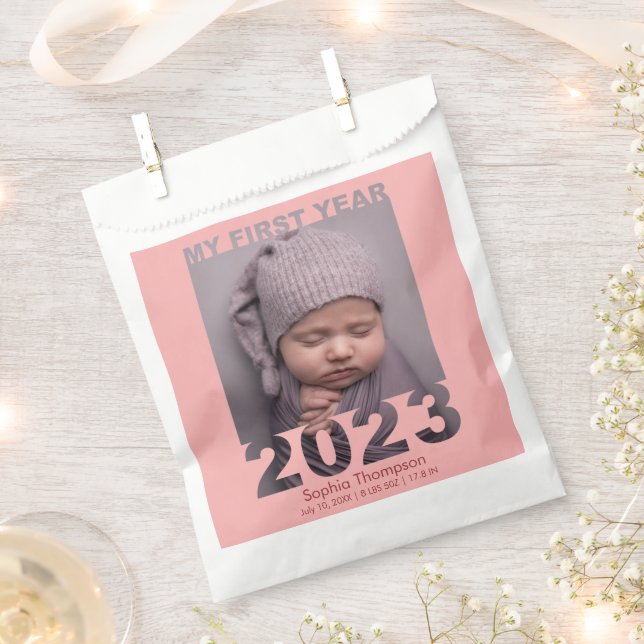 My First Year 2023 Modern Cutout Baby Photo Coral Favour Bag (Clipped)