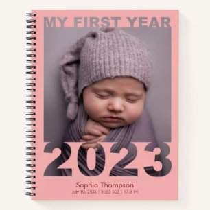My First Year 2023 Modern Cutout Baby Photo Coral Notebook
