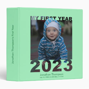 My First Year 2023 Modern Cutout Baby Photo Green Binder