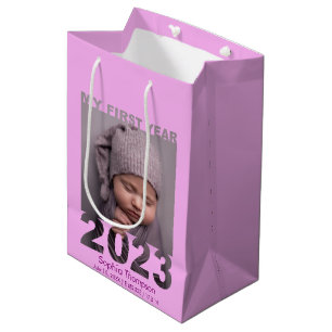 My First Year 2023 Modern Cutout Baby Photo Pink Medium Gift Bag