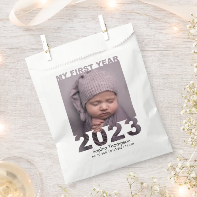 My First Year 2023 Modern Cutout Baby Photo White Favour Bag (Clipped)