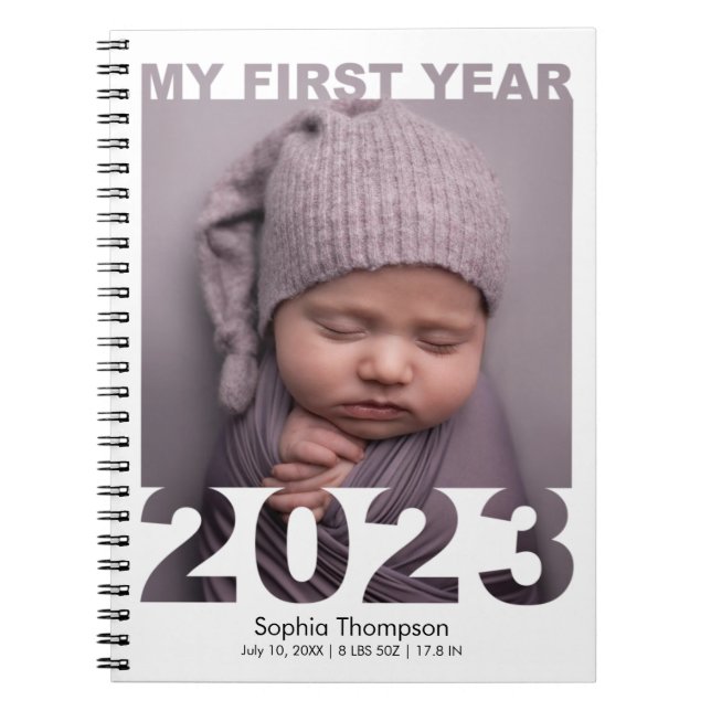 My First Year 2023 Modern Cutout Baby Photo White Notebook (Front)