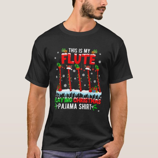 My Flute Playing Xmas Pajama Group Santa Reindeer  T-Shirt (Front)