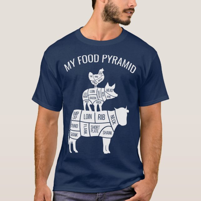 My Food Pyramid Funny Carnivore Cow Pig Chicken T-Shirt (Front)
