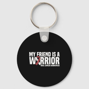 My Friend Is A Warrior Burgundy White Oral Cancer Keychain