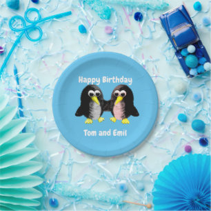 My friend the penguin ,Personalized for Twins Pap Paper Plate