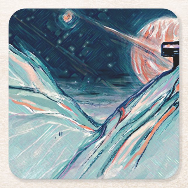 My Future Home in Space Square Paper Coaster (Front)