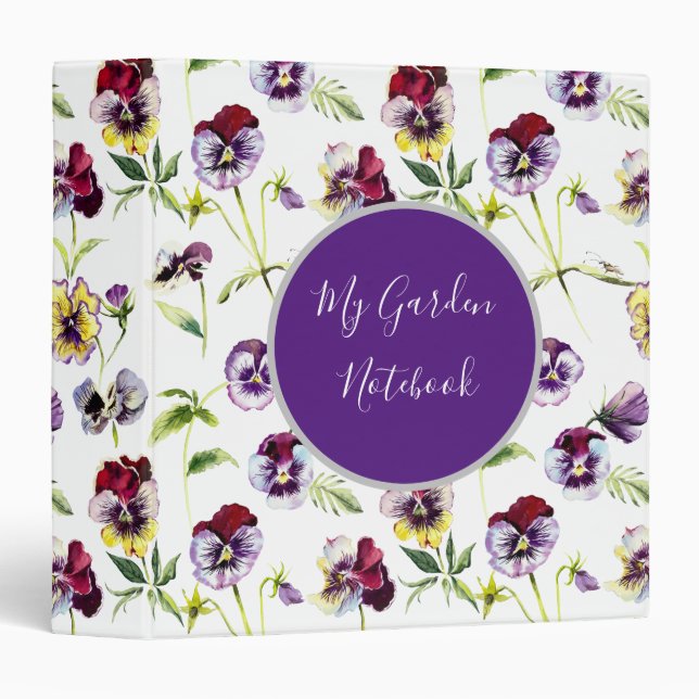 My Garden Notebook Pretty Watercolor Pansies Binder (Front/Spine)