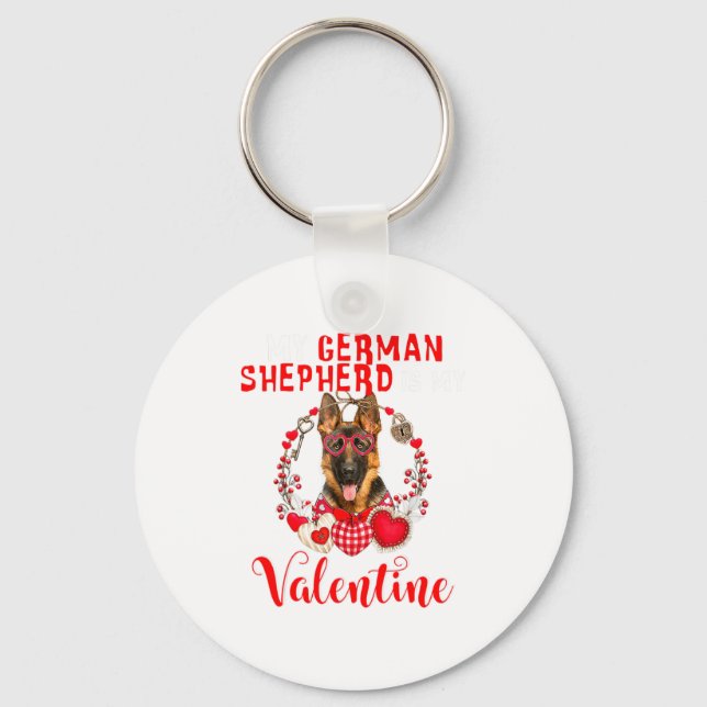 My German Shepherd Is My Valentine Funny Dog Lover Keychain (Front)