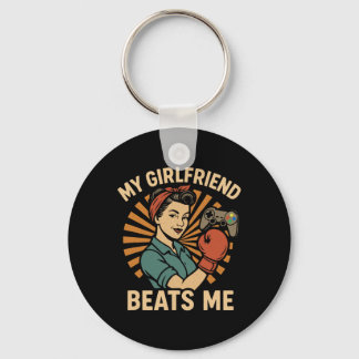 My Girlfriend Beats Me Retro Funny Men Couple Love Keychain