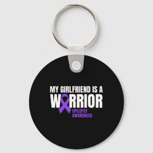My Girlfriend is a Warrior Epilepsy Awareness Purp Keychain