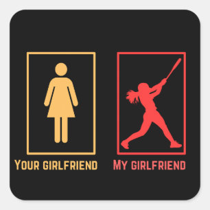 My girlfriend vs your girlfriend I Baseball Square Sticker