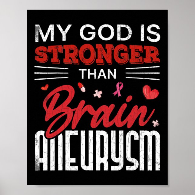 My God Is Stronger Than Brain Aneurysm Awareness G Poster (Front)