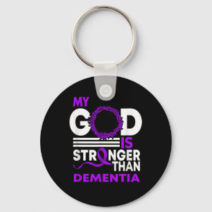 My God Is Stronger Than Dementia Awareness Ribbon  Keychain
