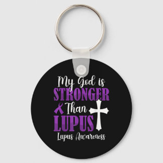 My God Is Stronger Than Lupus Purple Ribbon Lupus  Keychain