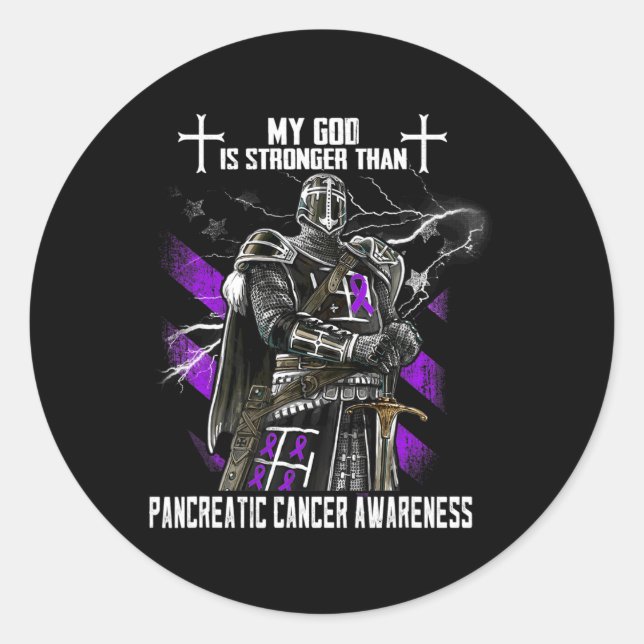 My God Is Stronger Than Pancreatic Cancer Awarenes Classic Round Sticker (Front)
