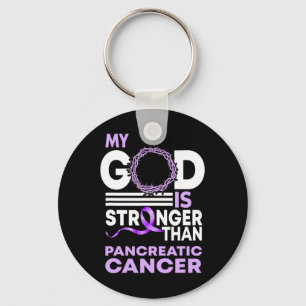 My God Is Stronger Than Pancreatic Cancer Awarenes Keychain