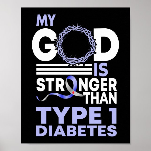 My God Is Stronger Than Type 1 Diabetes Awareness Poster (Front)