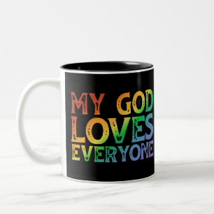 My God Loves Everyone (rainbow, rough) Two-Tone Coffee Mug