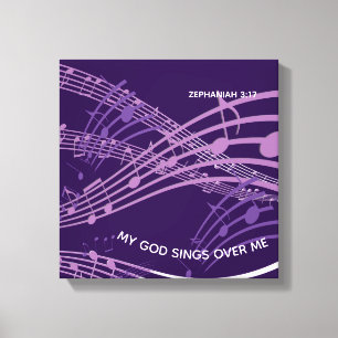 My God Sings Over Me Zephaniah 3:17 Purple Music Canvas Print