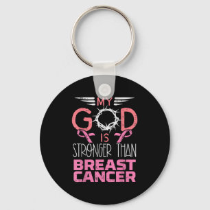 My God Stronger Than Breast Cancer Awareness Chris Keychain