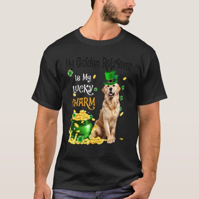 My Golden Retriever Is My Lucky Charm Cute Dog Pat T-Shirt (Front)