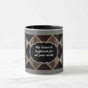My Grace is Sufficient Animal Print  Gray Rim Mug