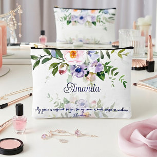 My grace is sufficient, floral personalized accessory pouch