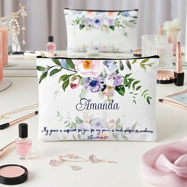 My grace is sufficient, floral personalized accessory pouch (Creator Uploaded)