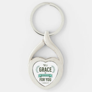 My Grace is Sufficient Scripture Teal Keychain