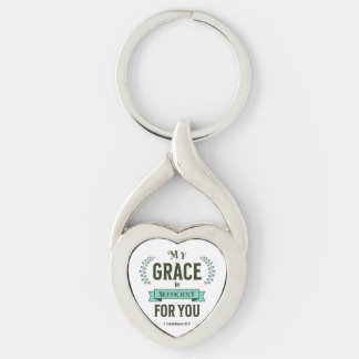 My Grace is Sufficient Scripture Teal Keychain