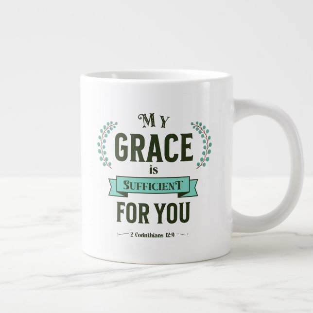 My Grace is Sufficient Scripture Teal Large Coffee Mug (Right)