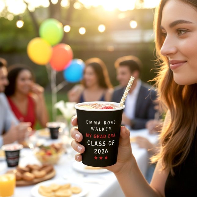 My Grad Era Class of 2026 Red Stars Text Design Paper Cups (Creator Uploaded)